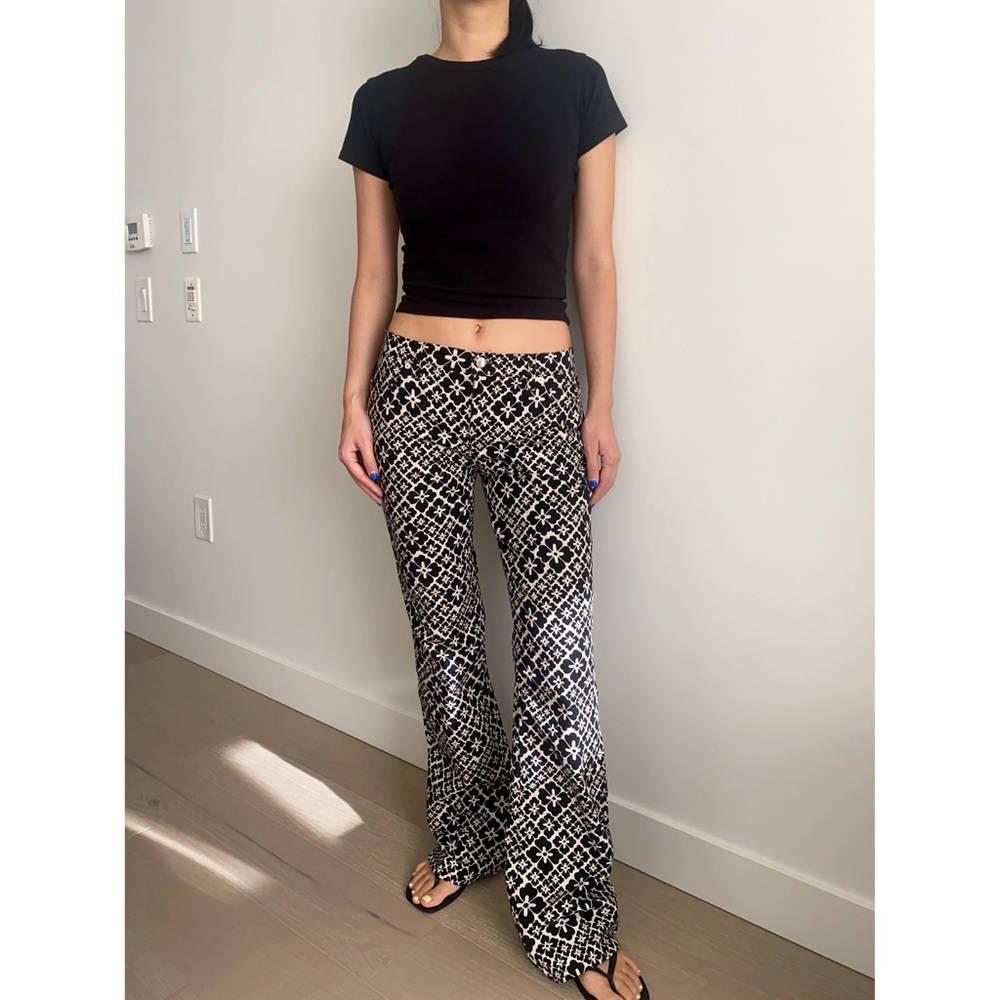 Vintage moschino jeans hippy florals low rise flare pant black white - Picture 2 of 11